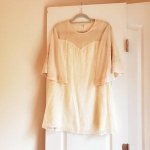 70s Style Ivory Lace/Chiffon Embroidered Dress